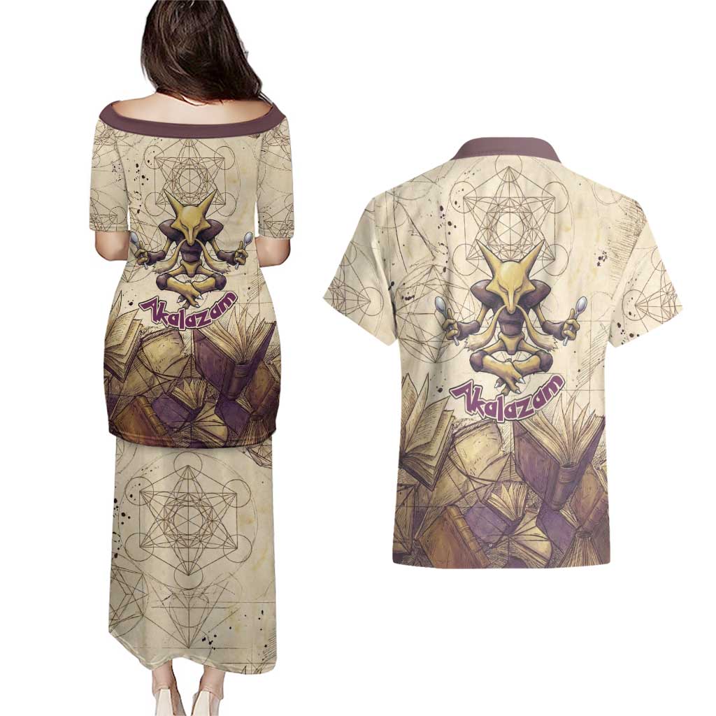 Alakazam Couples Matching Puletasi and Hawaiian Shirt Mystic Geometric Alchemy Art