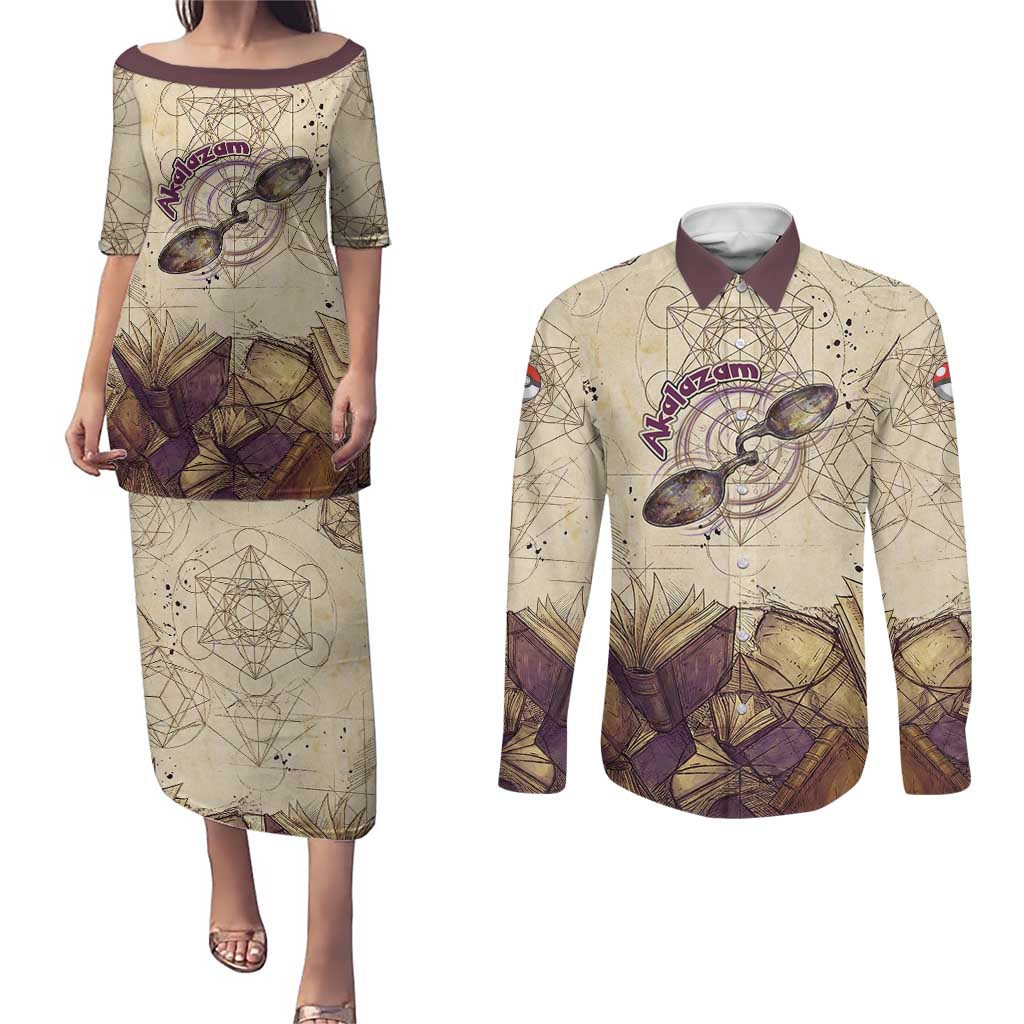 Alakazam Couples Matching Puletasi and Long Sleeve Button Shirt Mystic Geometric Alchemy Art