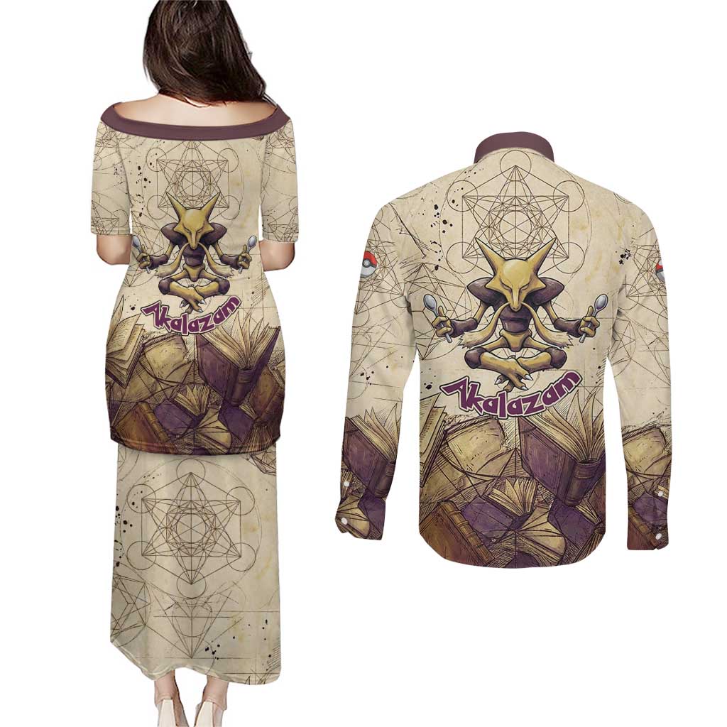 Alakazam Couples Matching Puletasi and Long Sleeve Button Shirt Mystic Geometric Alchemy Art