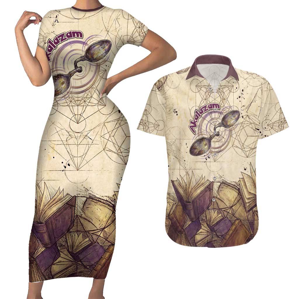 Alakazam Couples Matching Short Sleeve Bodycon Dress and Hawaiian Shirt Mystic Geometric Alchemy Art