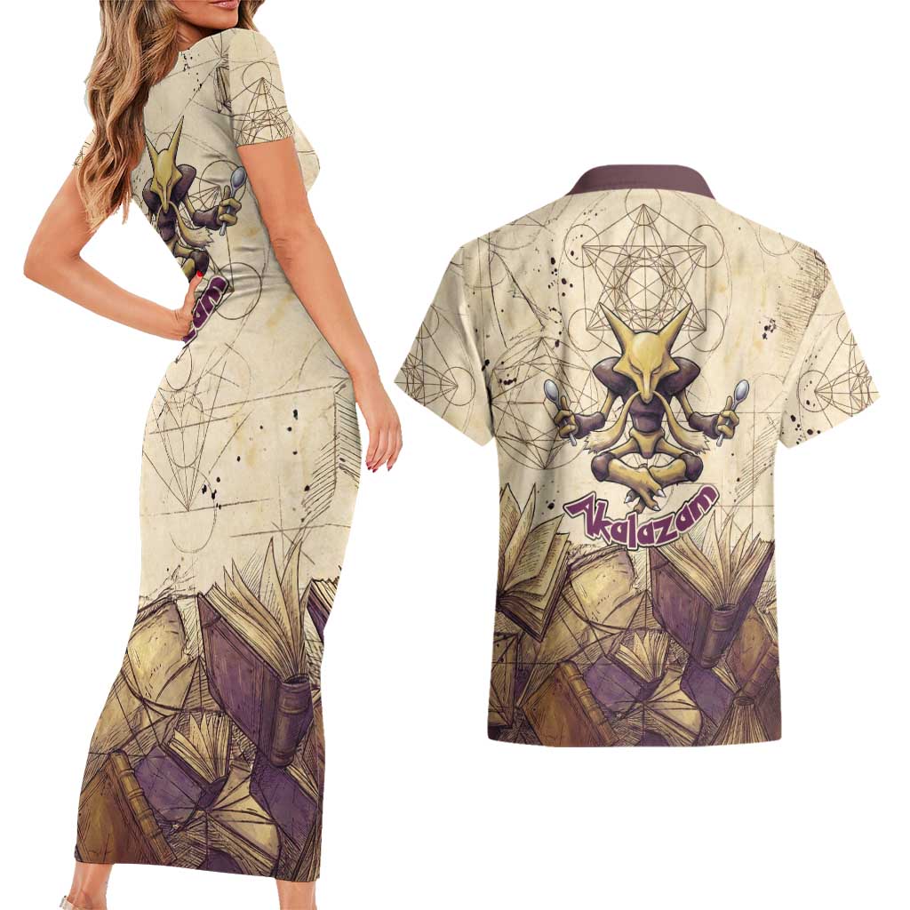 Alakazam Couples Matching Short Sleeve Bodycon Dress and Hawaiian Shirt Mystic Geometric Alchemy Art
