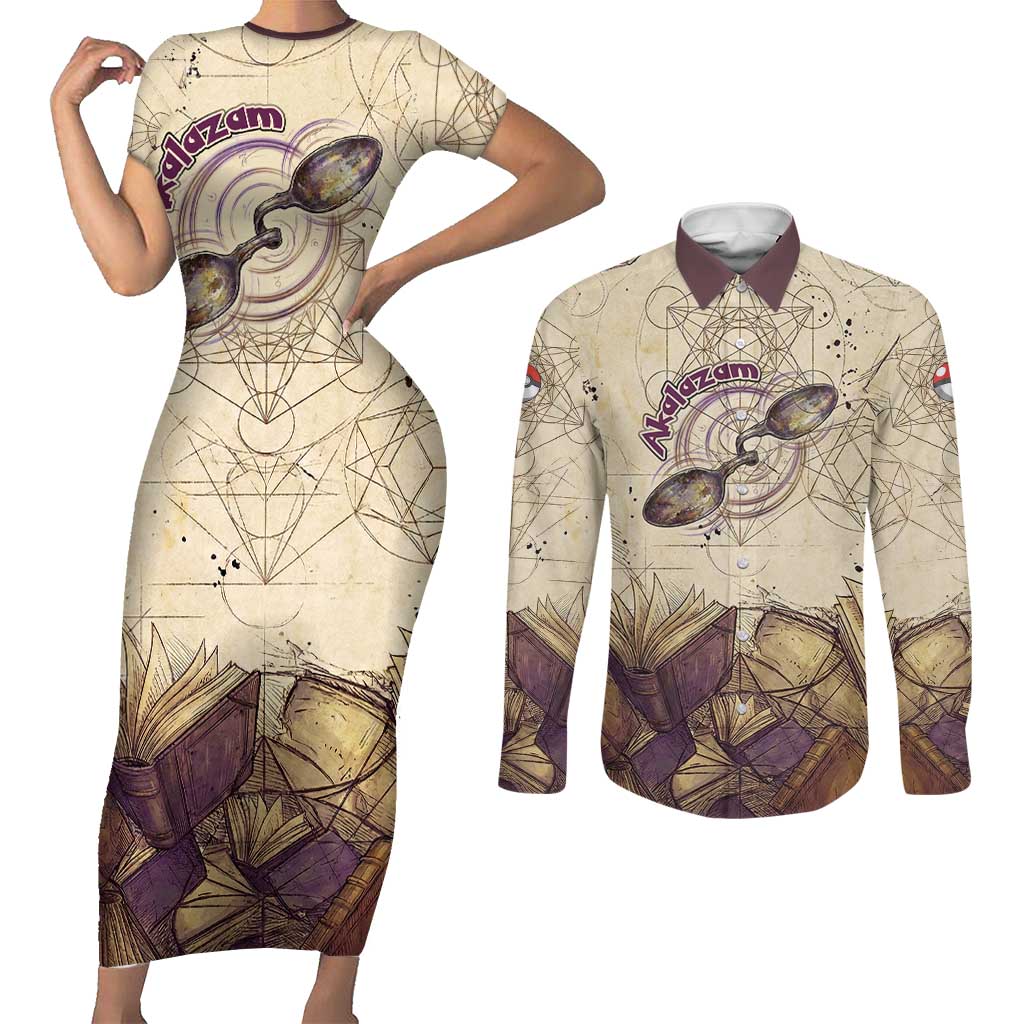 Alakazam Couples Matching Short Sleeve Bodycon Dress and Long Sleeve Button Shirt Mystic Geometric Alchemy Art