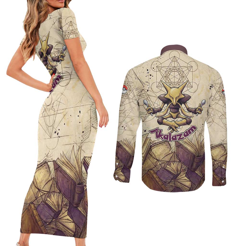 Alakazam Couples Matching Short Sleeve Bodycon Dress and Long Sleeve Button Shirt Mystic Geometric Alchemy Art