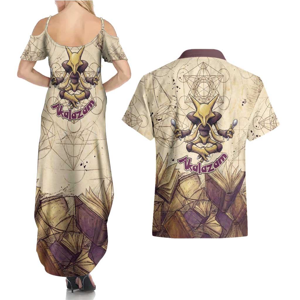 Alakazam Couples Matching Summer Maxi Dress and Hawaiian Shirt Mystic Geometric Alchemy Art
