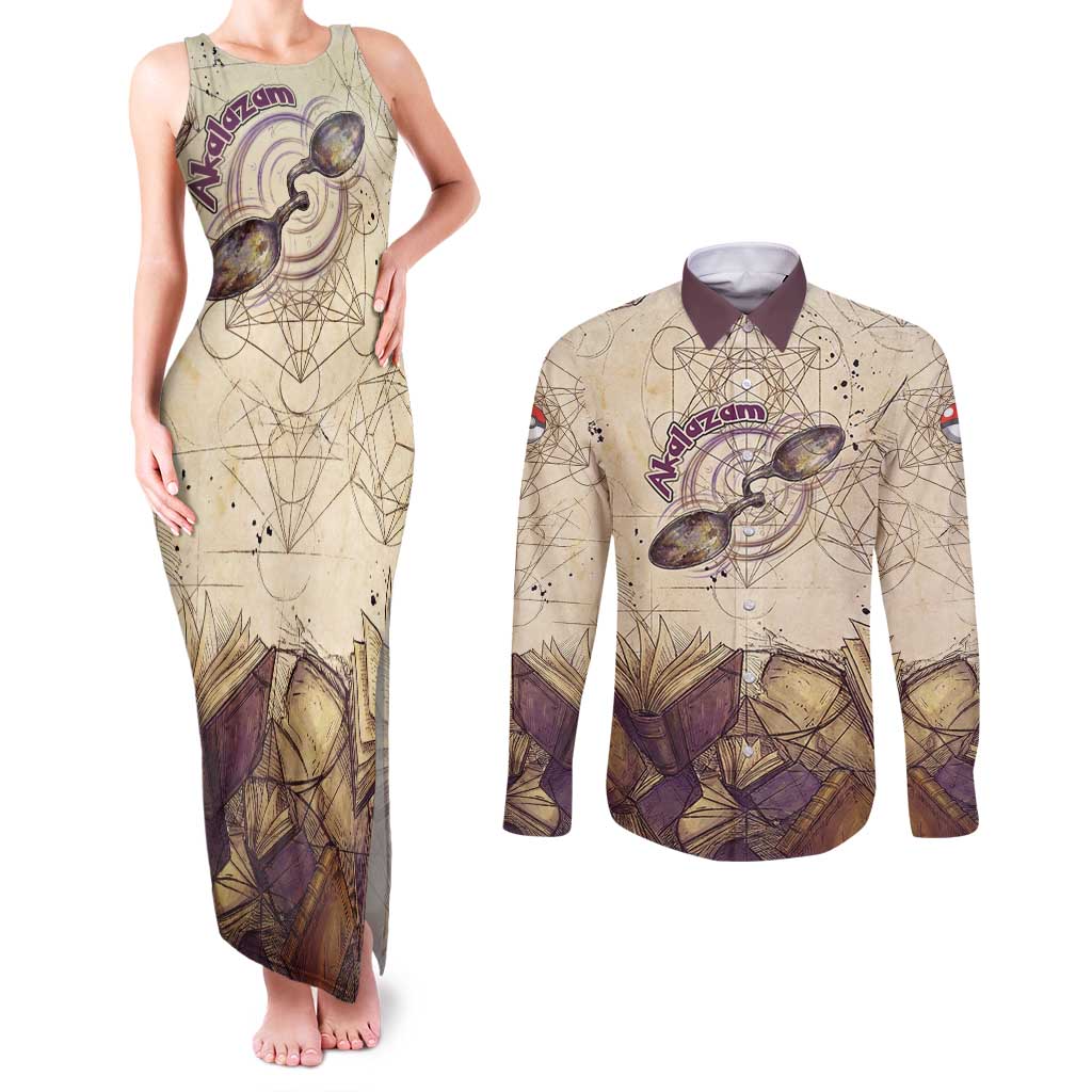 Alakazam Couples Matching Tank Maxi Dress and Long Sleeve Button Shirt Mystic Geometric Alchemy Art