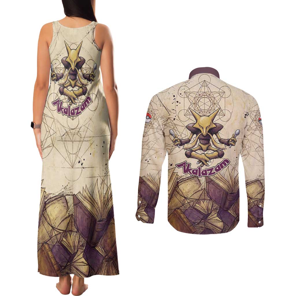 Alakazam Couples Matching Tank Maxi Dress and Long Sleeve Button Shirt Mystic Geometric Alchemy Art