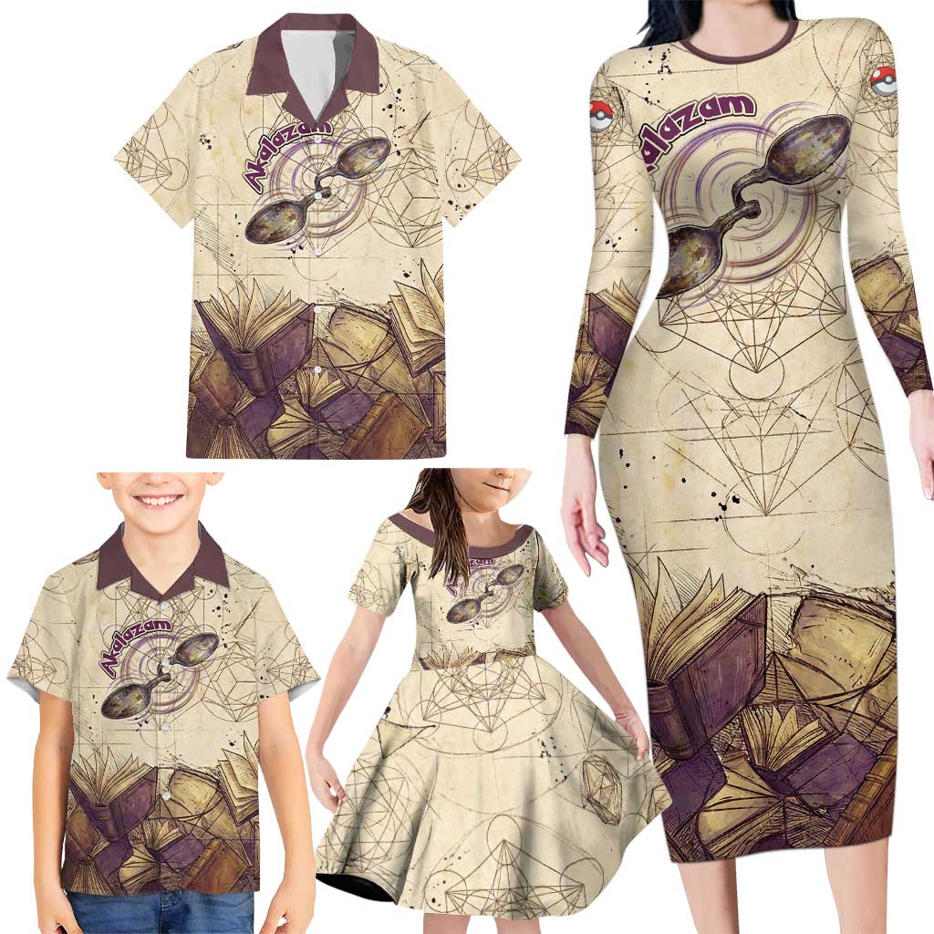 Alakazam Family Matching Long Sleeve Bodycon Dress and Hawaiian Shirt Mystic Geometric Alchemy Art
