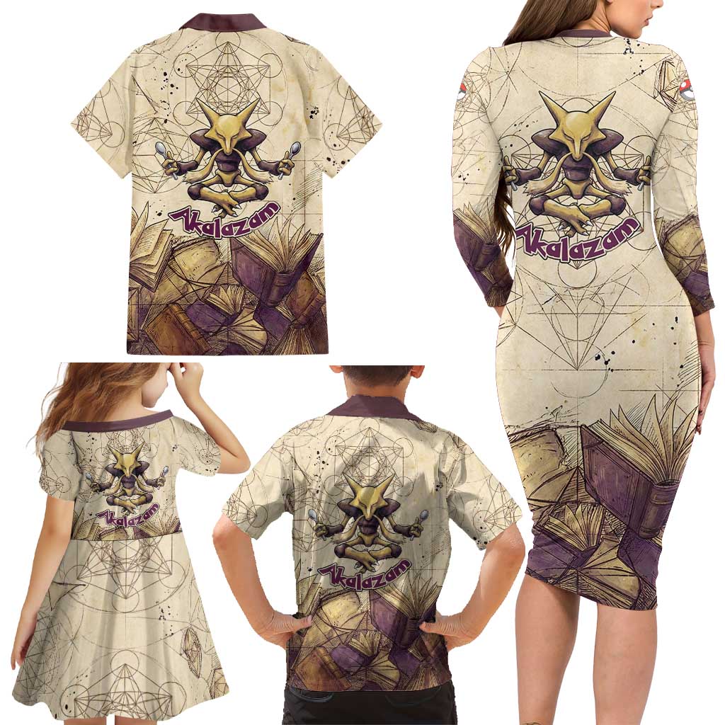 Alakazam Family Matching Long Sleeve Bodycon Dress and Hawaiian Shirt Mystic Geometric Alchemy Art