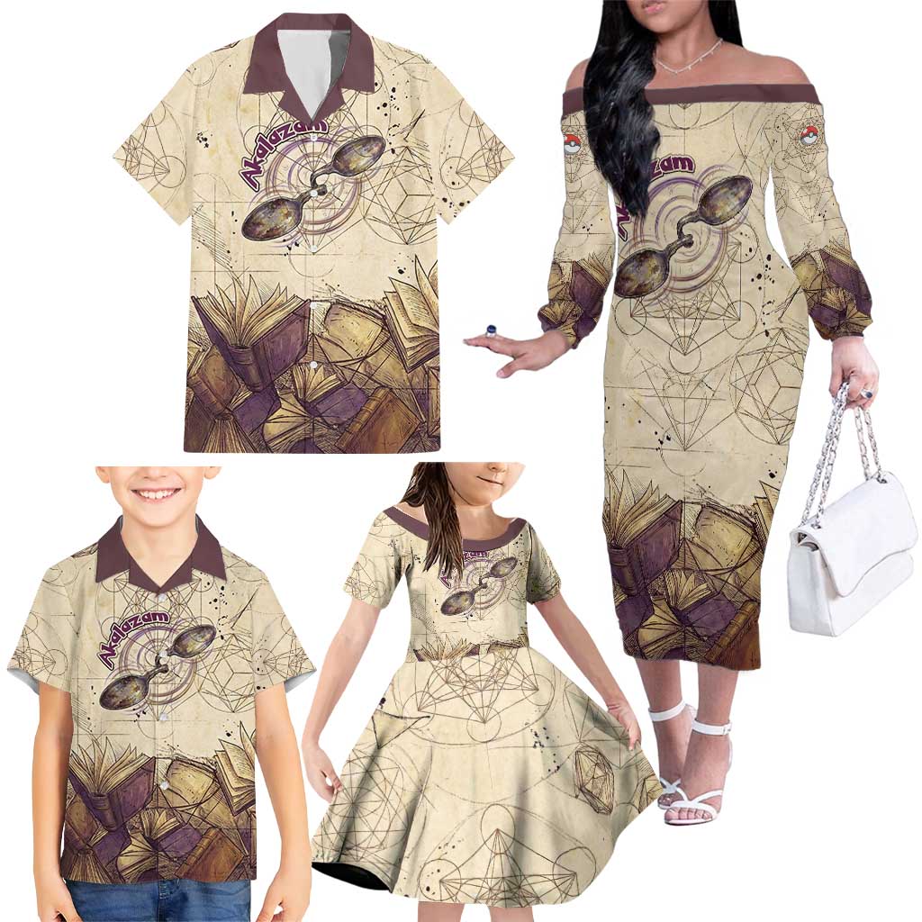 Alakazam Family Matching Off The Shoulder Long Sleeve Dress and Hawaiian Shirt Mystic Geometric Alchemy Art