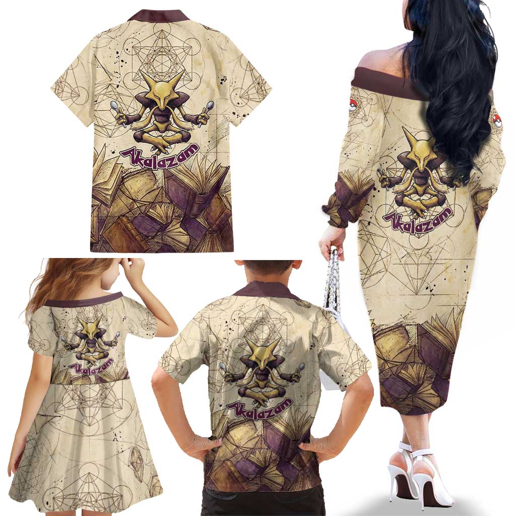 Alakazam Family Matching Off The Shoulder Long Sleeve Dress and Hawaiian Shirt Mystic Geometric Alchemy Art