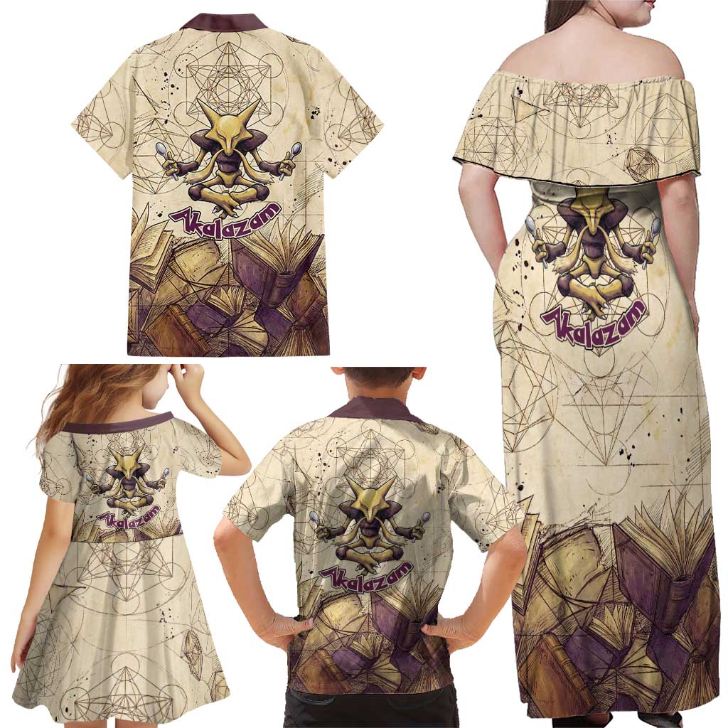 Alakazam Family Matching Off Shoulder Maxi Dress and Hawaiian Shirt Mystic Geometric Alchemy Art