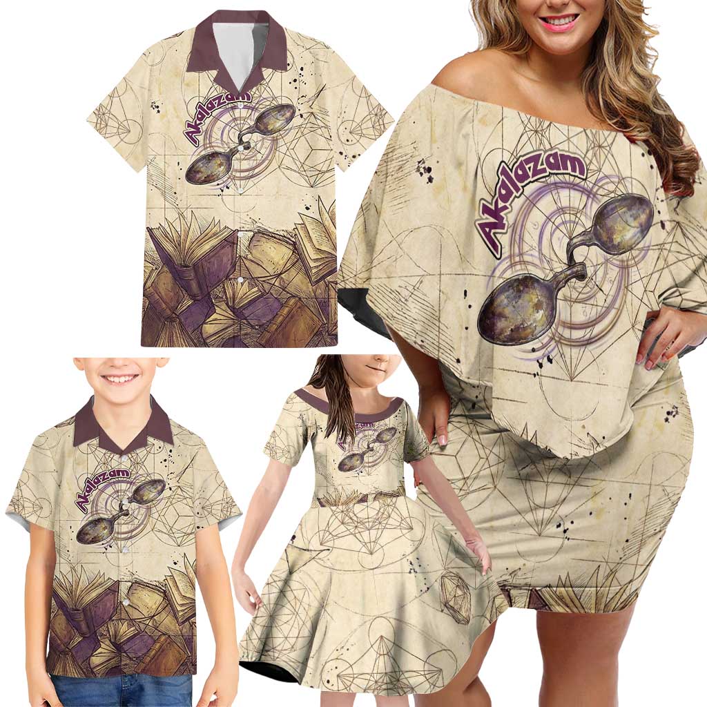 Alakazam Family Matching Off Shoulder Short Dress and Hawaiian Shirt Mystic Geometric Alchemy Art