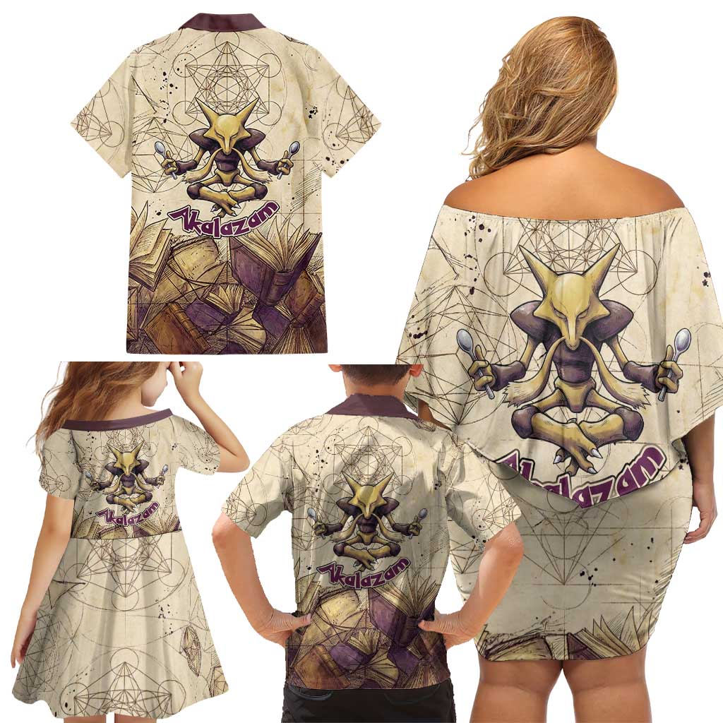 Alakazam Family Matching Off Shoulder Short Dress and Hawaiian Shirt Mystic Geometric Alchemy Art
