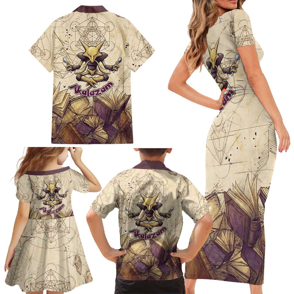 Alakazam Family Matching Short Sleeve Bodycon Dress and Hawaiian Shirt Mystic Geometric Alchemy Art