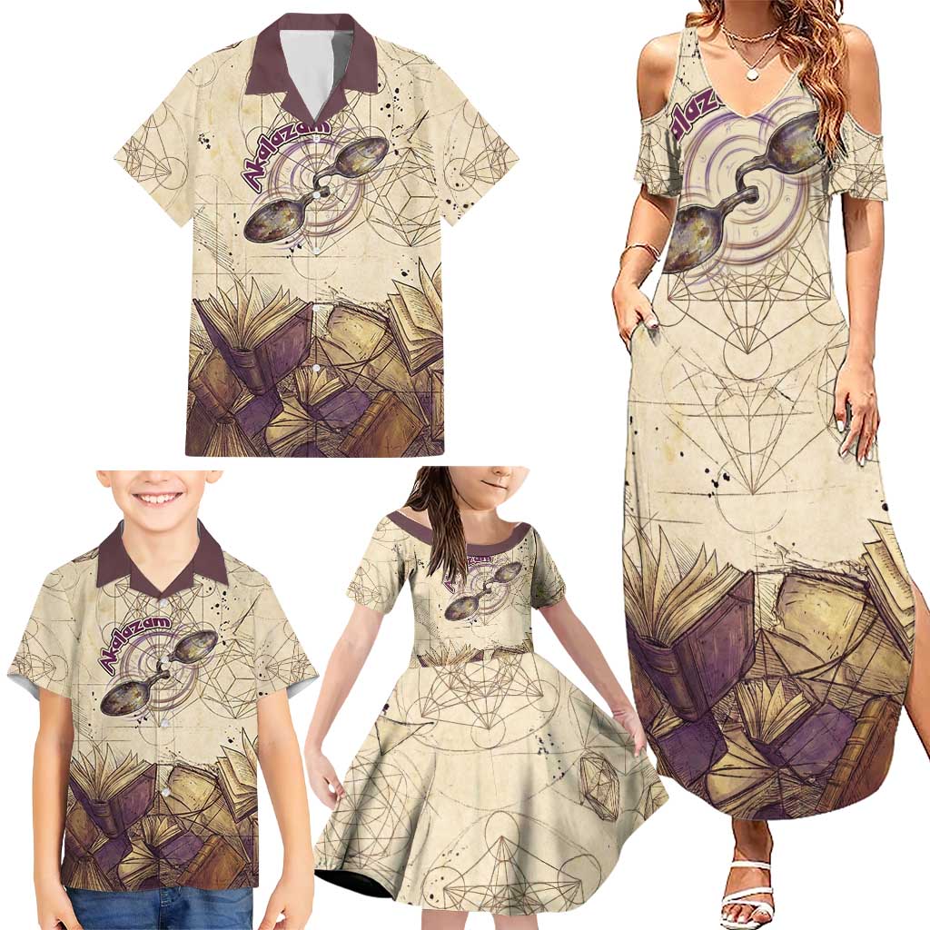 Alakazam Family Matching Summer Maxi Dress and Hawaiian Shirt Mystic Geometric Alchemy Art