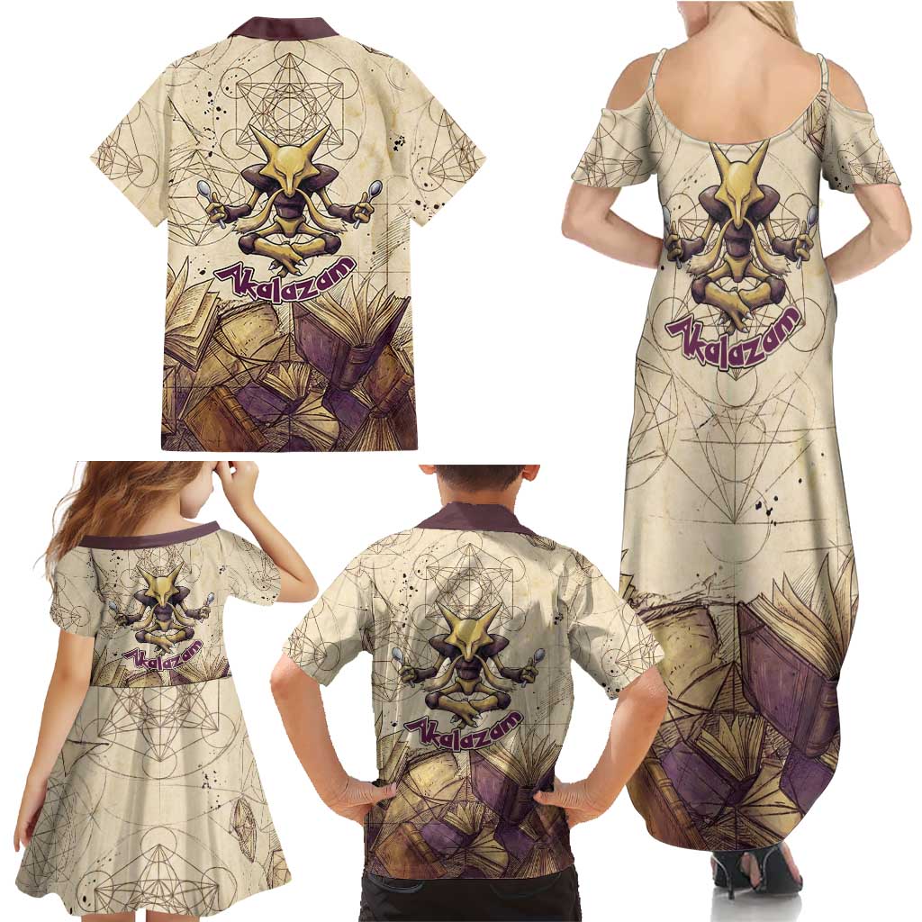 Alakazam Family Matching Summer Maxi Dress and Hawaiian Shirt Mystic Geometric Alchemy Art