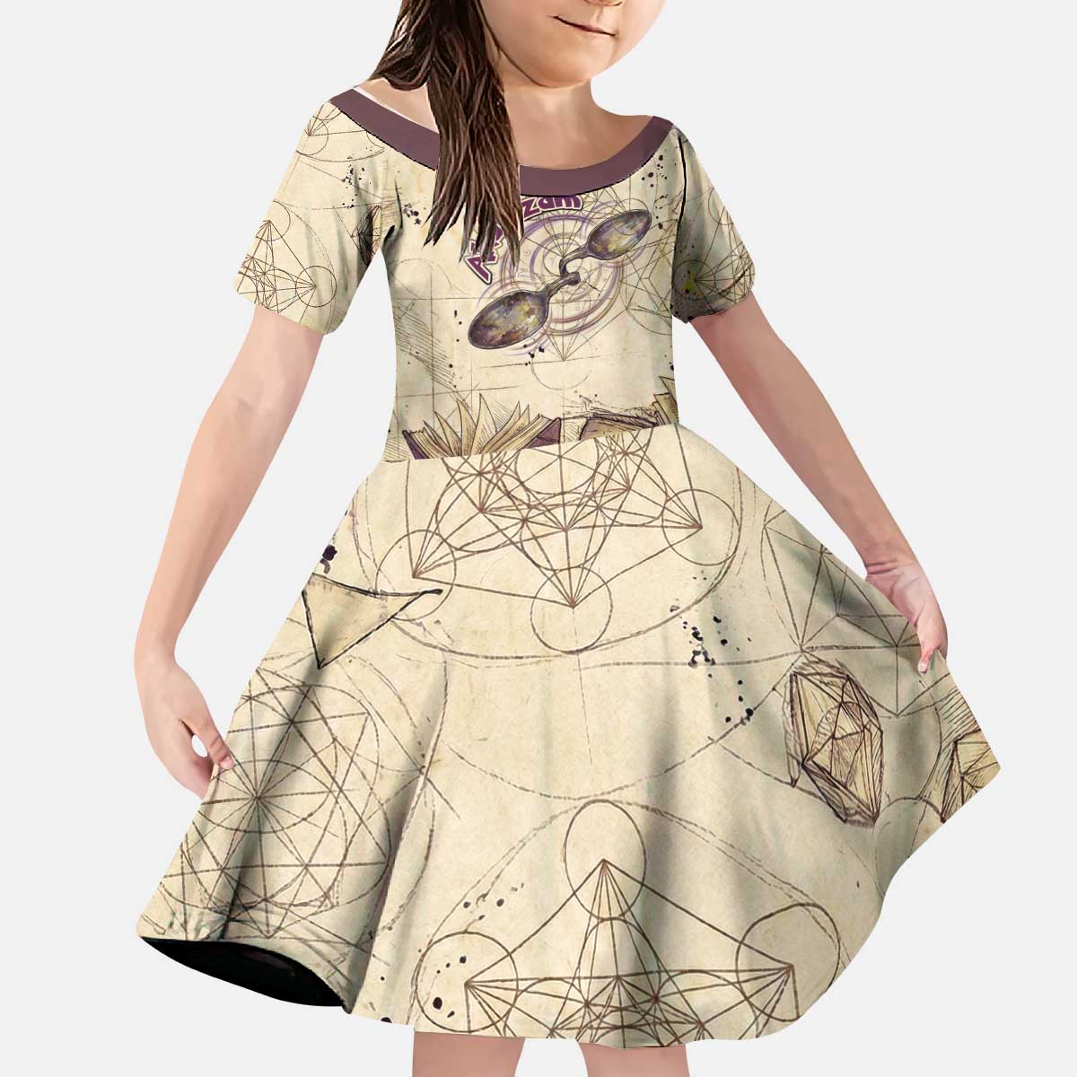 Alakazam Kid Short Sleeve Dress Mystic Geometric Alchemy Art
