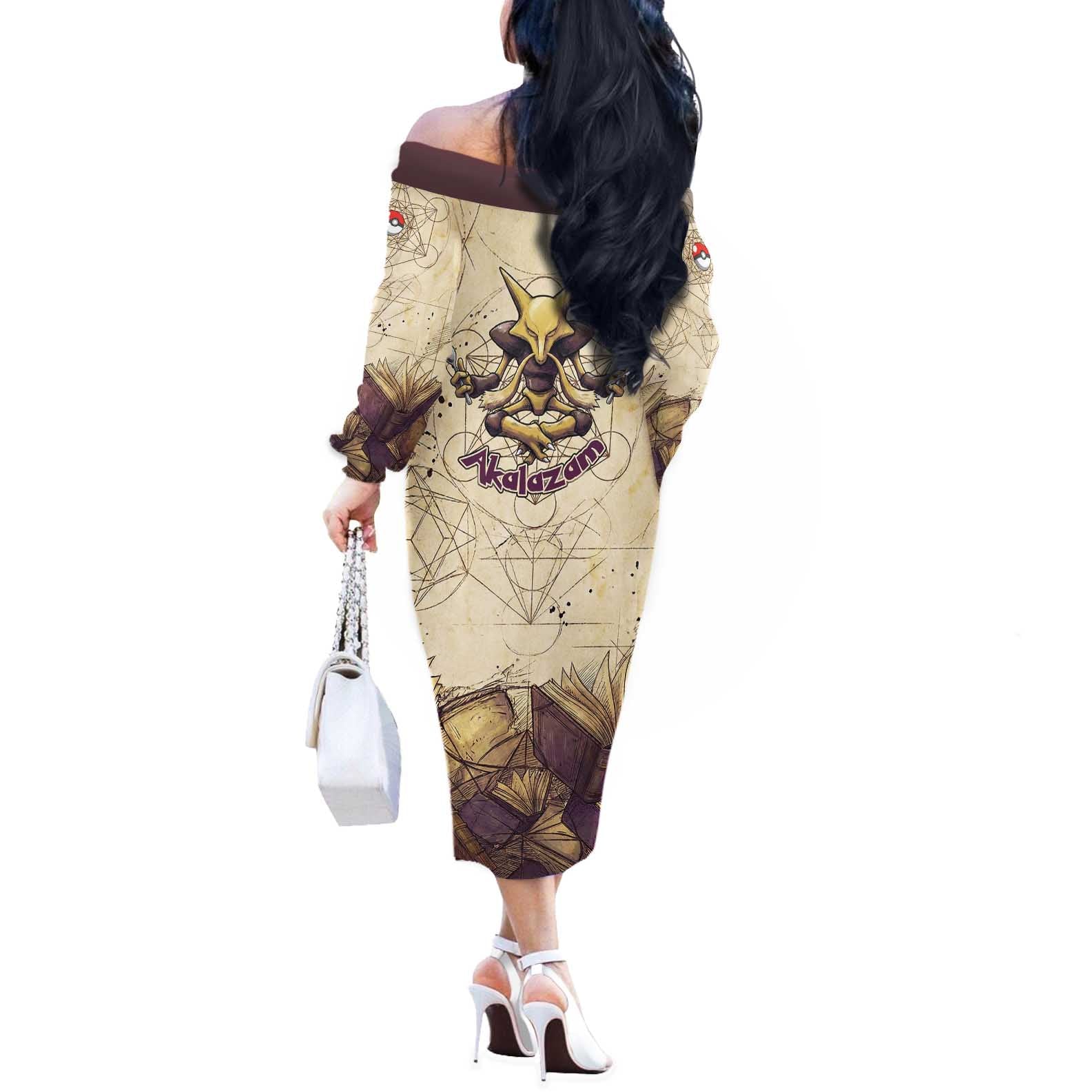 Alakazam Off The Shoulder Long Sleeve Dress Mystic Geometric Alchemy Art