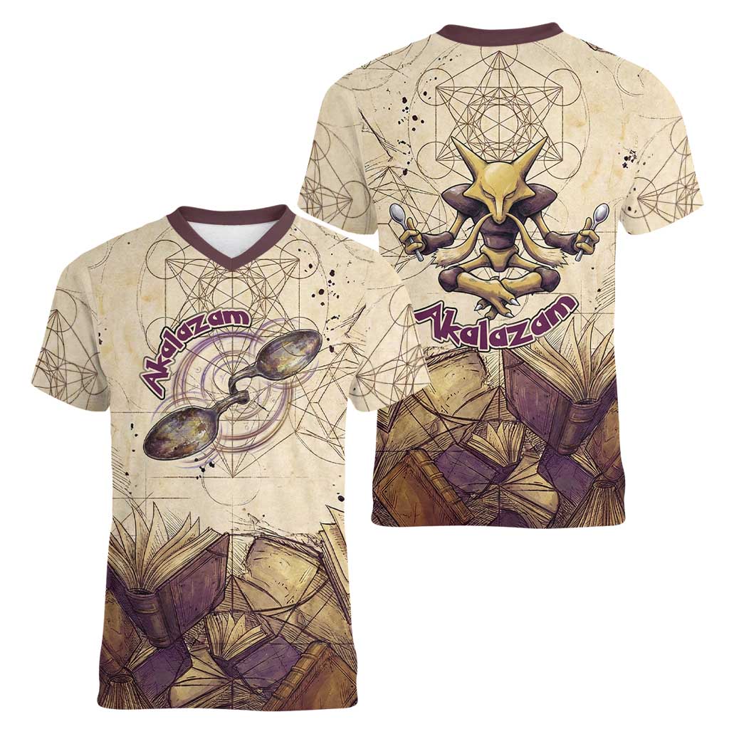 Alakazam Women V-Neck T-Shirt Mystic Geometric Alchemy Art