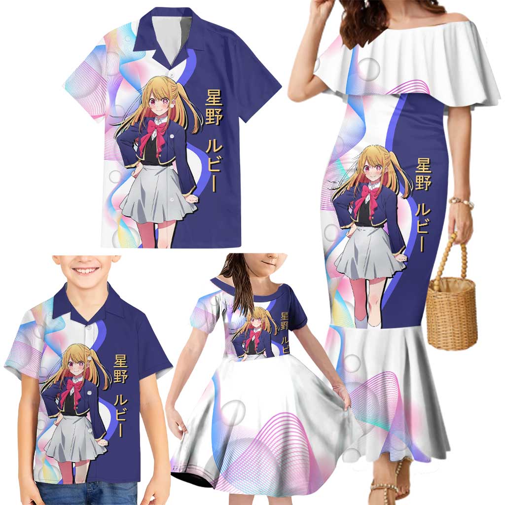 Ruby Hoshino Idol Family Matching Mermaid Dress and Hawaiian Shirt Vibrant Idol Anime Style