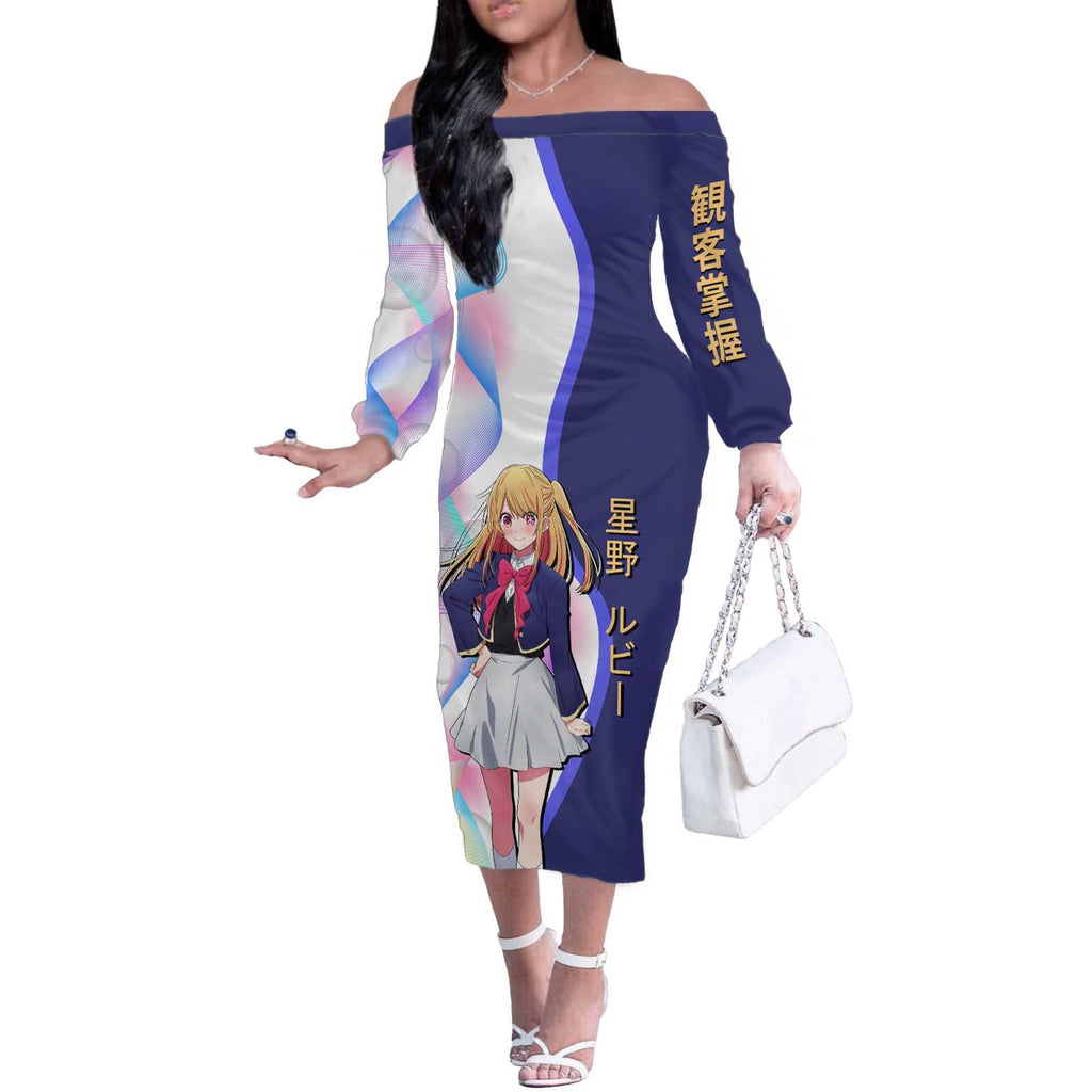 Ruby Hoshino Idol Off The Shoulder Long Sleeve Dress Vibrant Idol Anime Style