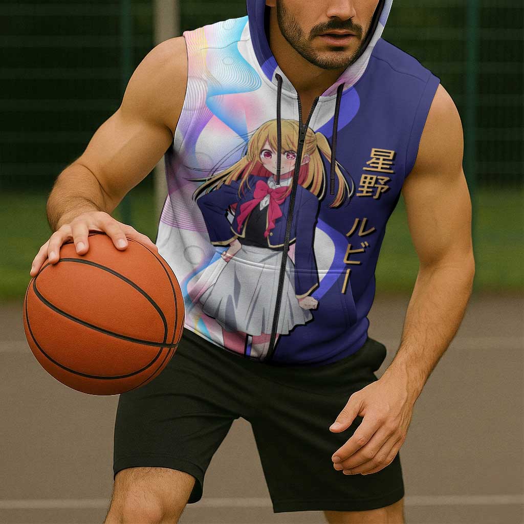 Ruby Hoshino Idol Sleeveless Zip Hoodie Vibrant Idol Anime Style