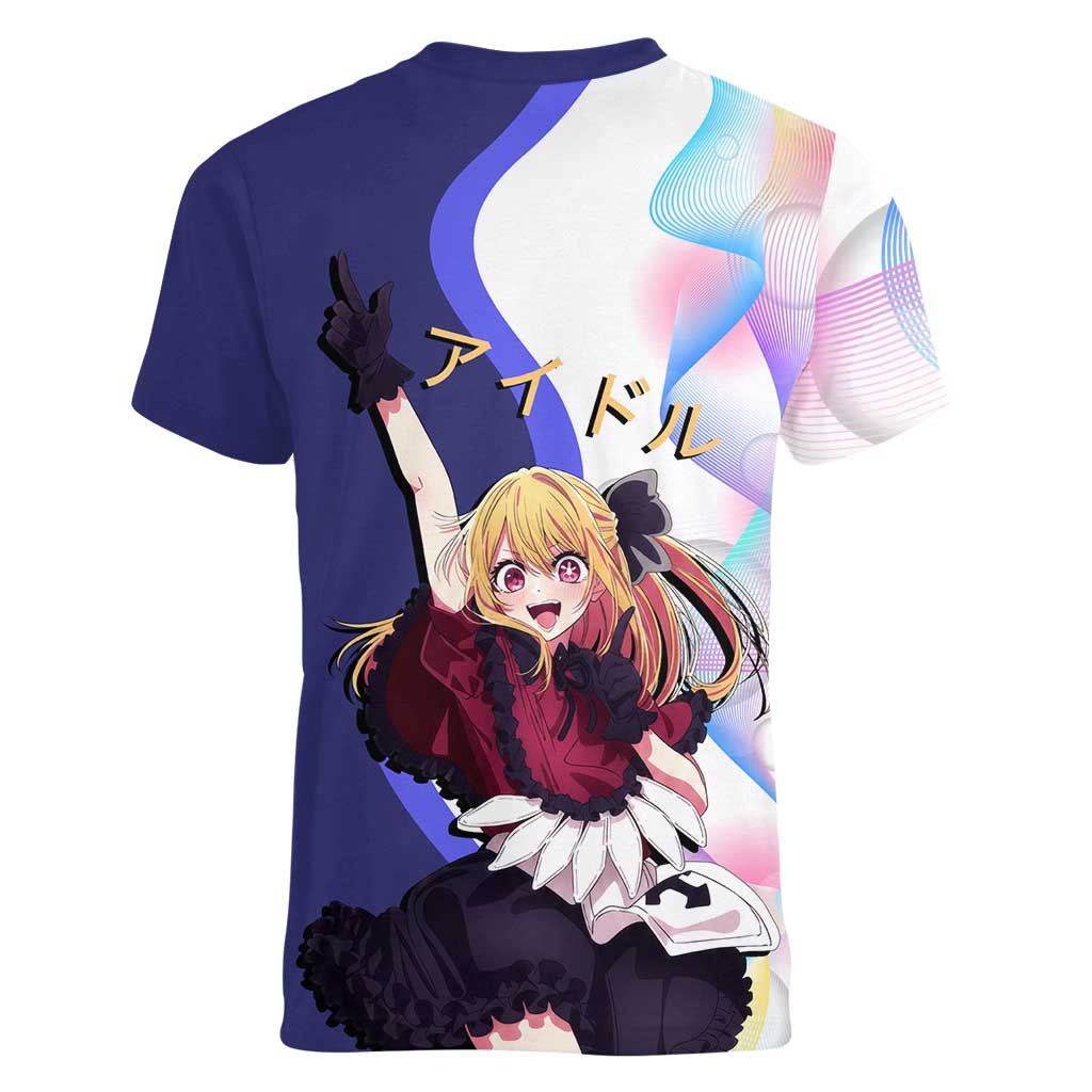 Ruby Hoshino Idol Women V-Neck T-Shirt Vibrant Idol Anime Style