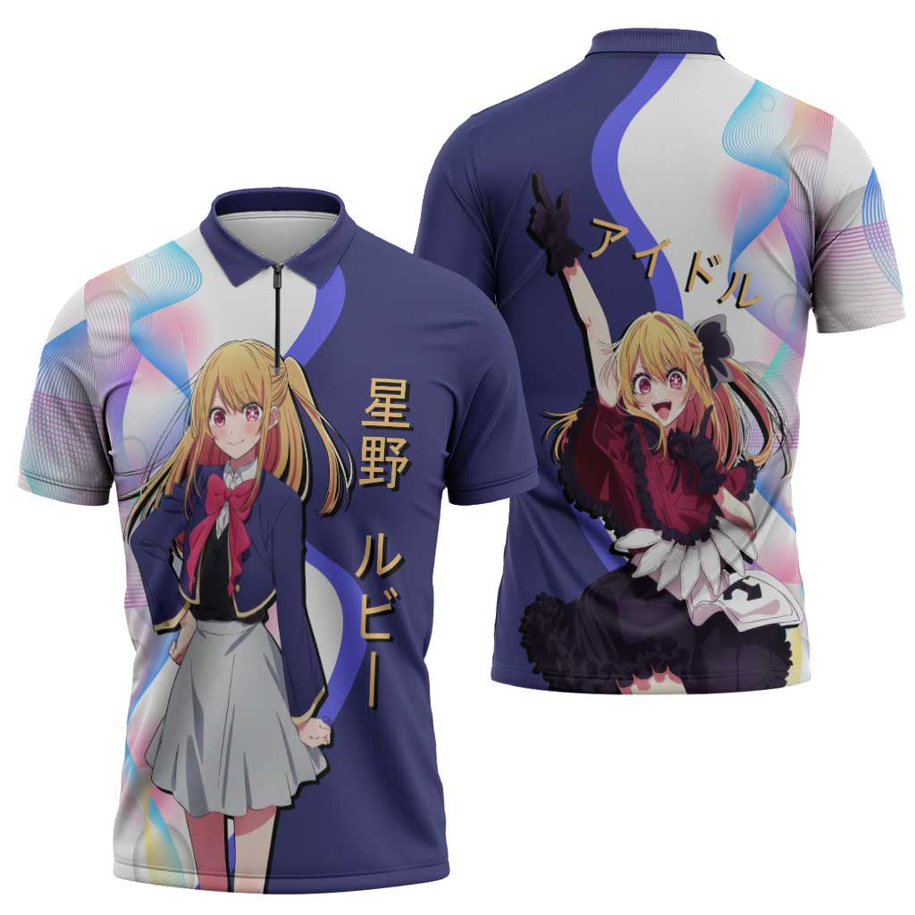 Ruby Hoshino Idol Zipper Polo Shirt Vibrant Idol Anime Style