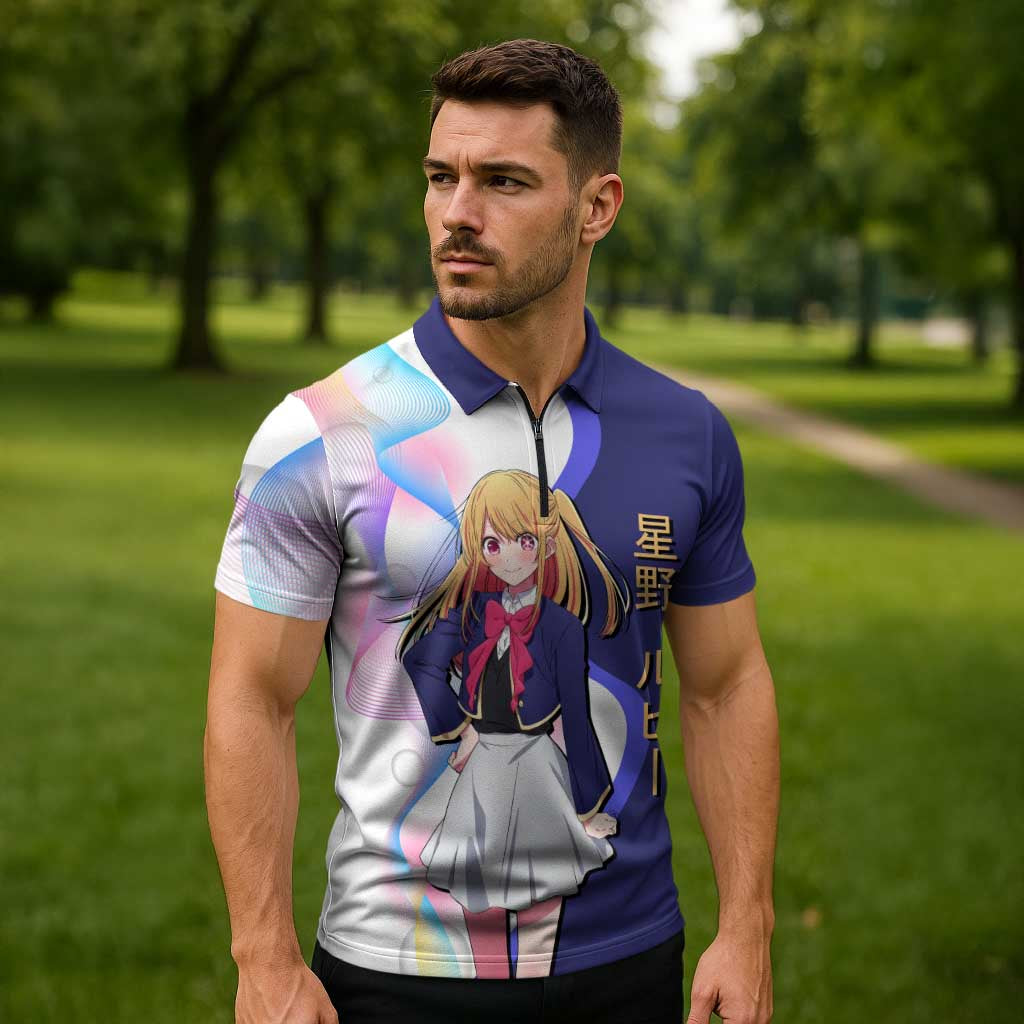 Ruby Hoshino Idol Zipper Polo Shirt Vibrant Idol Anime Style