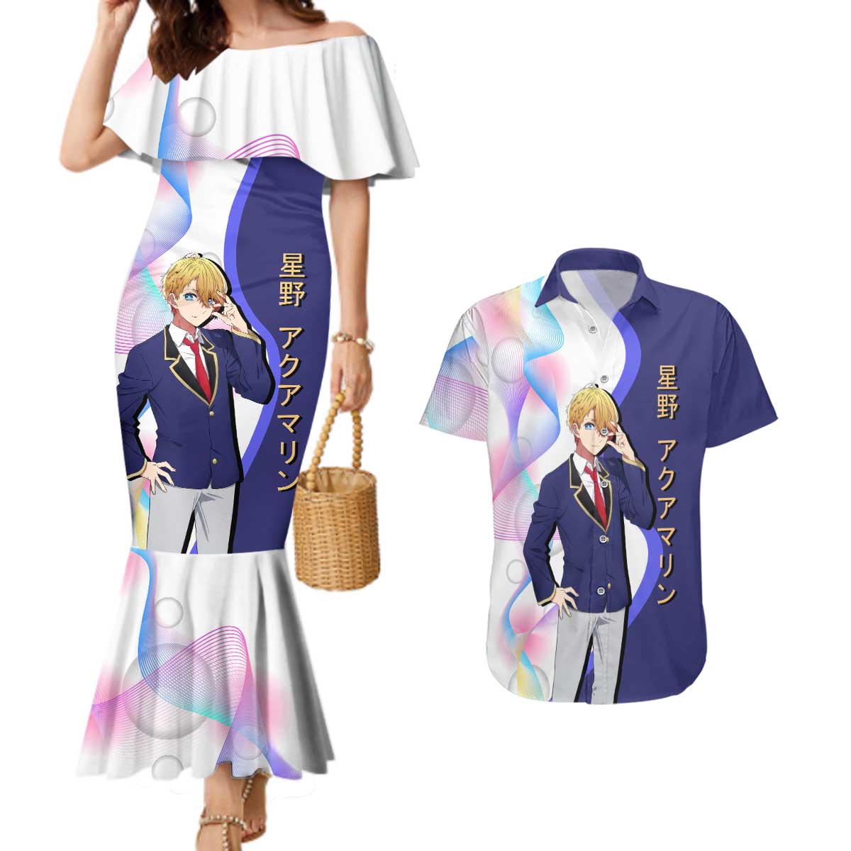 Aquamarine Hoshino Couples Matching Mermaid Dress and Hawaiian Shirt Stylish Idol Anime Aesthetic