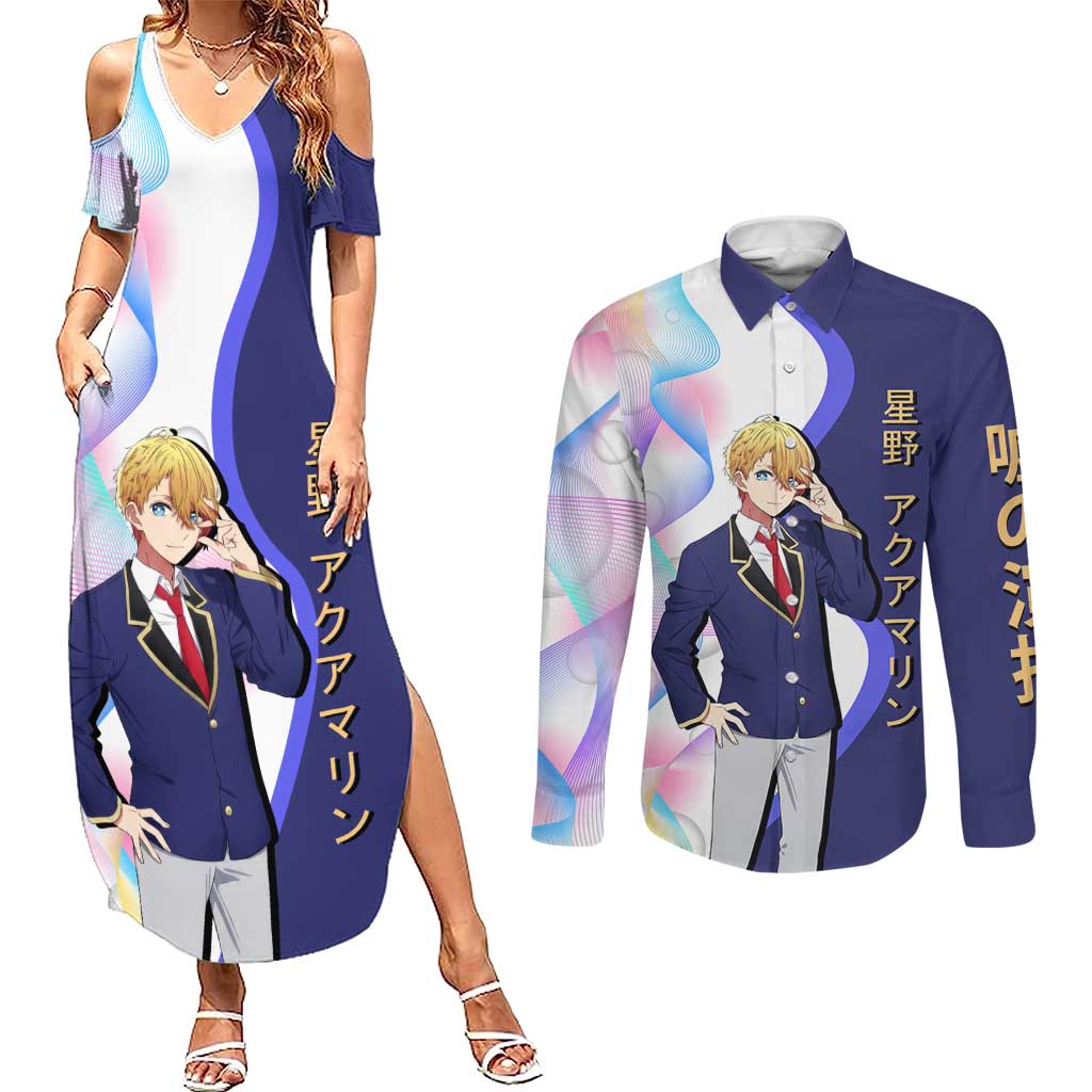 Aquamarine Hoshino Couples Matching Summer Maxi Dress and Long Sleeve Button Shirt Stylish Idol Anime Aesthetic