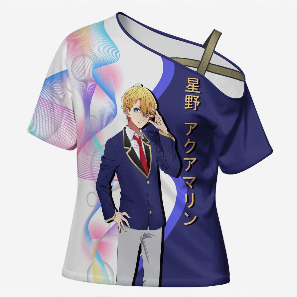 Aquamarine Hoshino Cross Shoulder Shirt Stylish Idol Anime Aesthetic