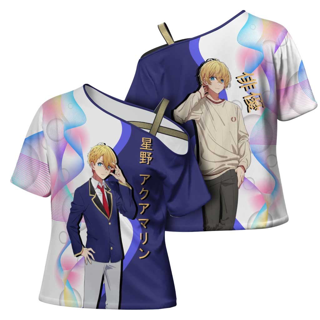 Aquamarine Hoshino Cross Shoulder Shirt Stylish Idol Anime Aesthetic