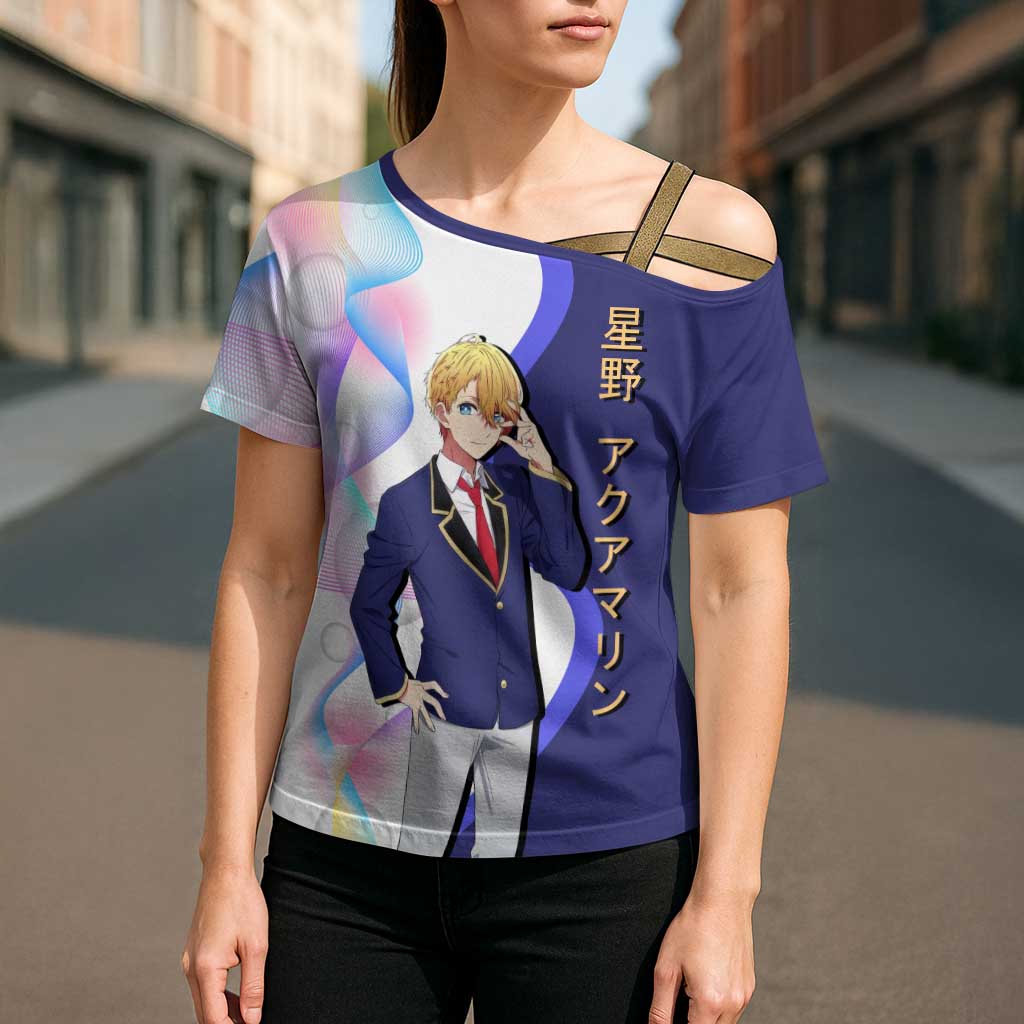 Aquamarine Hoshino Cross Shoulder Shirt Stylish Idol Anime Aesthetic
