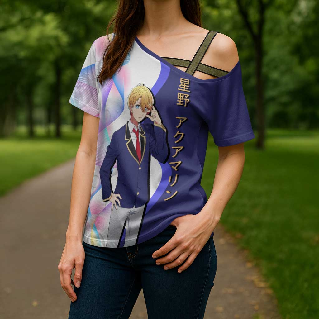 Aquamarine Hoshino Cross Shoulder Shirt Stylish Idol Anime Aesthetic