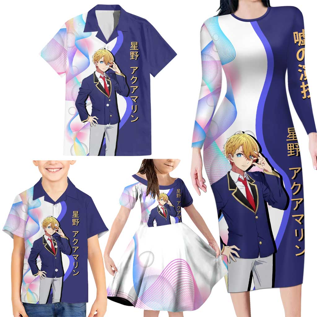Aquamarine Hoshino Family Matching Long Sleeve Bodycon Dress and Hawaiian Shirt Stylish Idol Anime Aesthetic