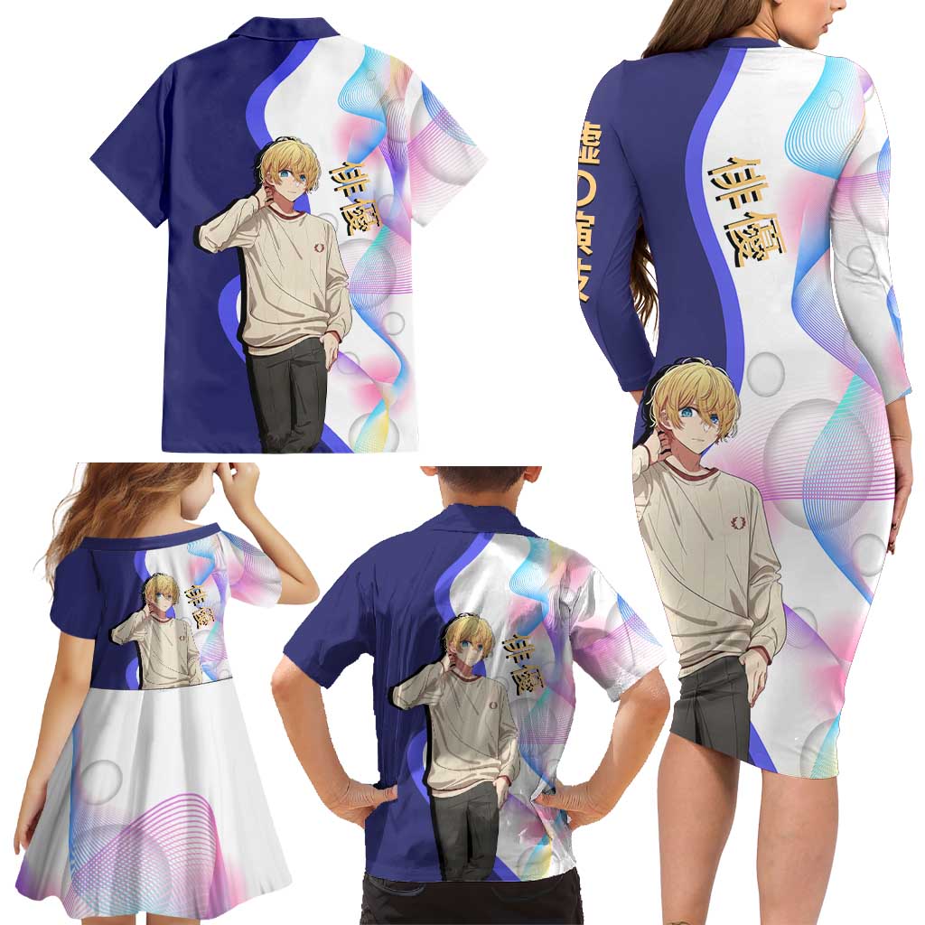 Aquamarine Hoshino Family Matching Long Sleeve Bodycon Dress and Hawaiian Shirt Stylish Idol Anime Aesthetic