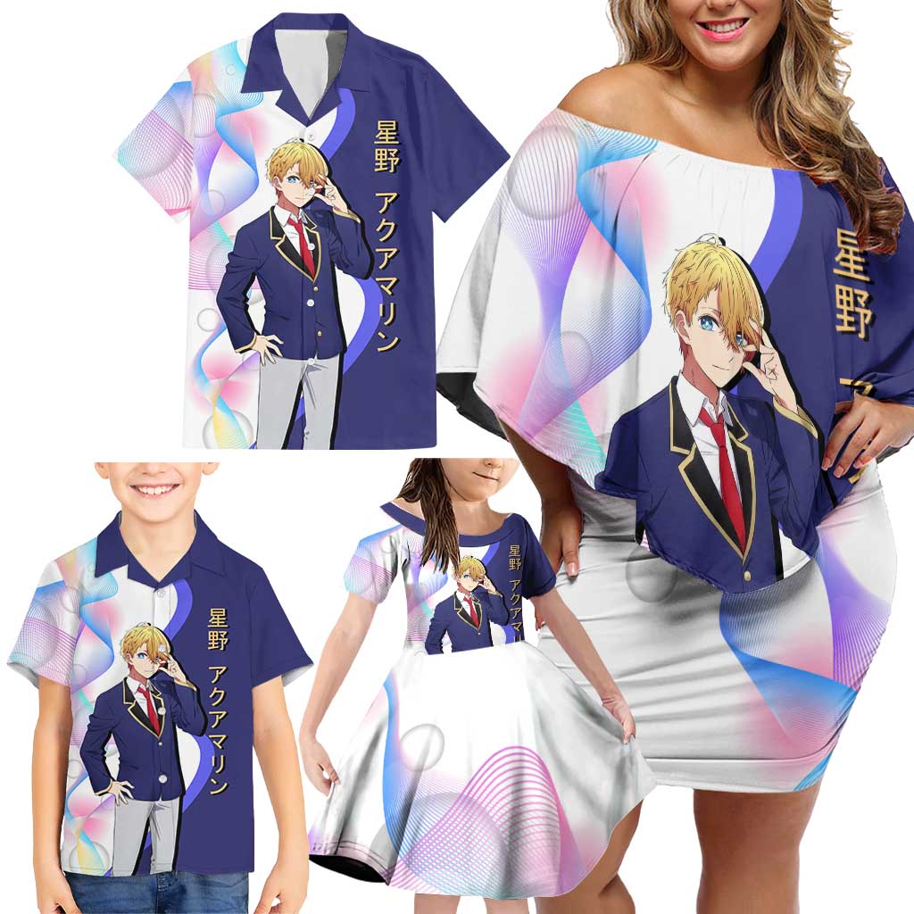 Aquamarine Hoshino Family Matching Off Shoulder Short Dress and Hawaiian Shirt Stylish Idol Anime Aesthetic