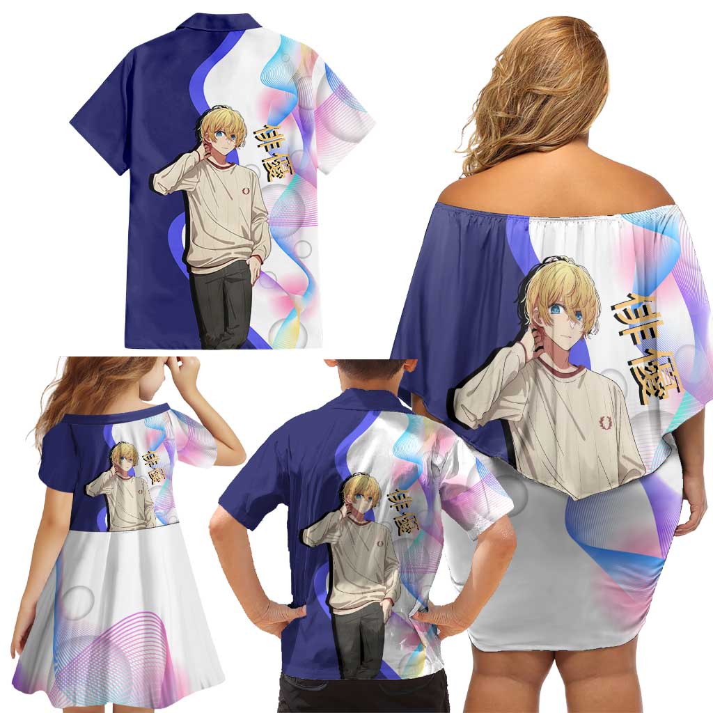 Aquamarine Hoshino Family Matching Off Shoulder Short Dress and Hawaiian Shirt Stylish Idol Anime Aesthetic