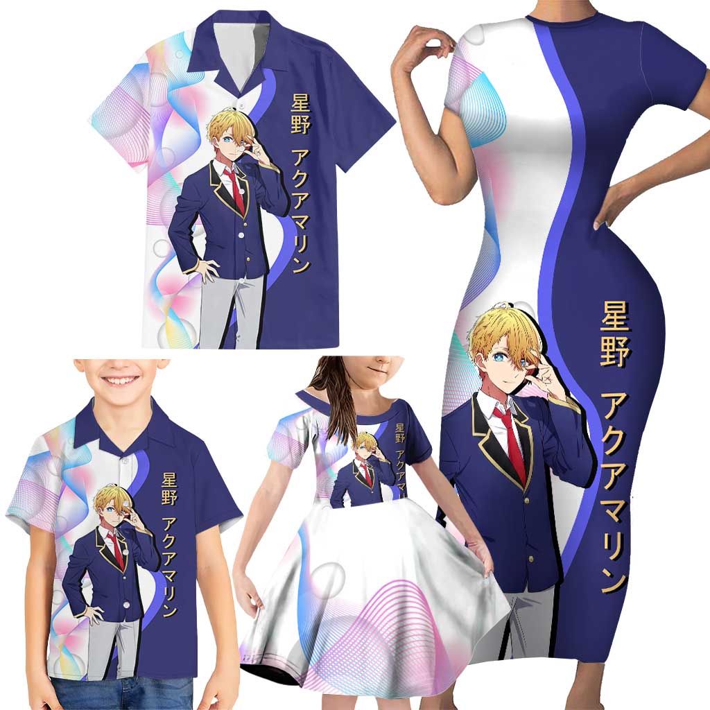 Aquamarine Hoshino Family Matching Short Sleeve Bodycon Dress and Hawaiian Shirt Stylish Idol Anime Aesthetic