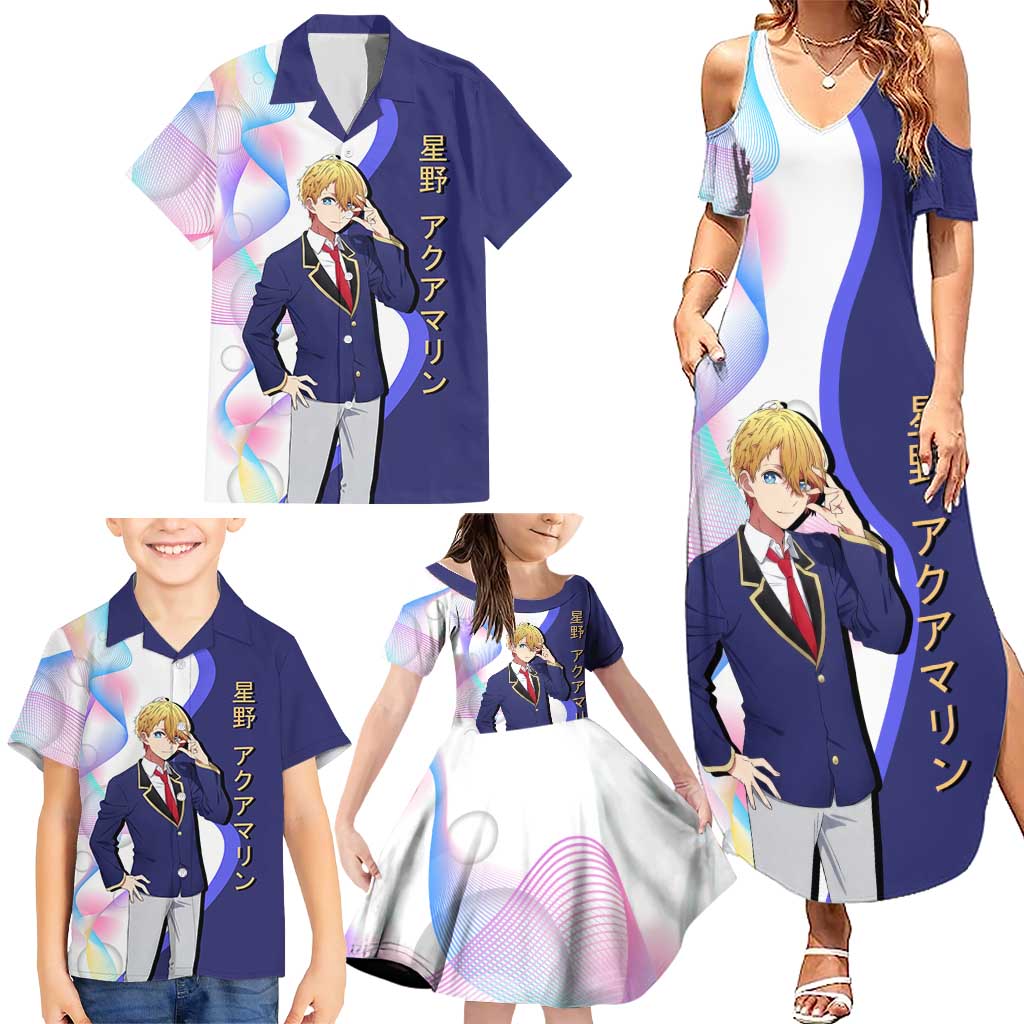 Aquamarine Hoshino Family Matching Summer Maxi Dress and Hawaiian Shirt Stylish Idol Anime Aesthetic