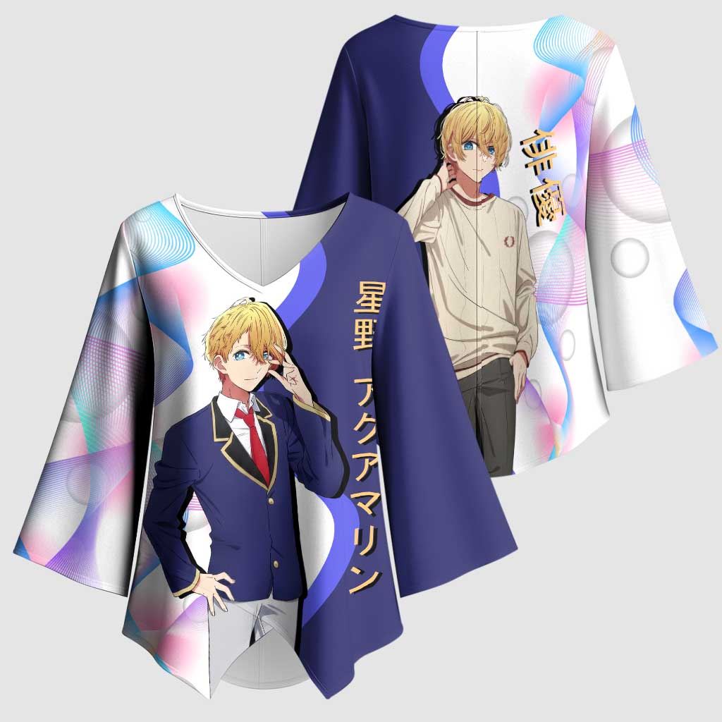 Aquamarine Hoshino Kimono Sleeve Blouse Stylish Idol Anime Aesthetic