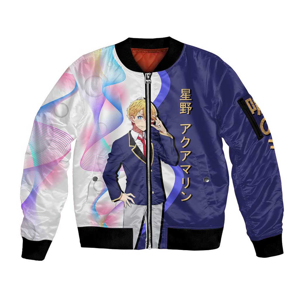 Aquamarine Hoshino Sleeve Zip Bomber Jacket Stylish Idol Anime Aesthetic