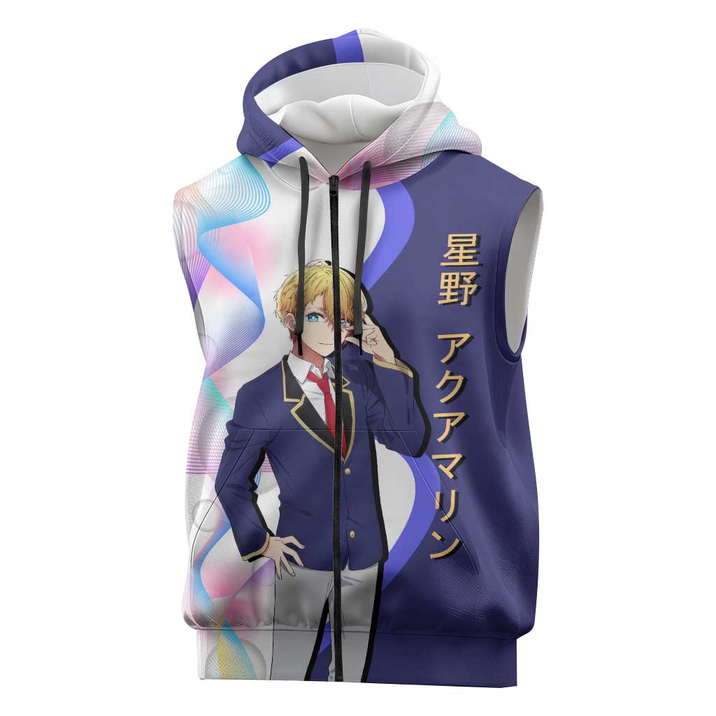 Aquamarine Hoshino Sleeveless Zip Hoodie Stylish Idol Anime Aesthetic