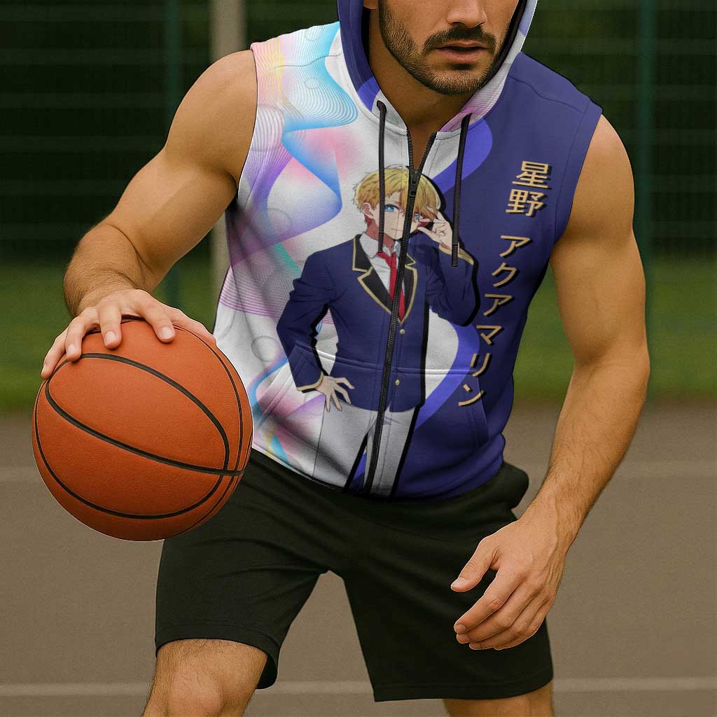 Aquamarine Hoshino Sleeveless Zip Hoodie Stylish Idol Anime Aesthetic