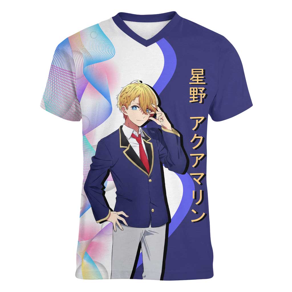 Aquamarine Hoshino Women V-Neck T-Shirt Stylish Idol Anime Aesthetic