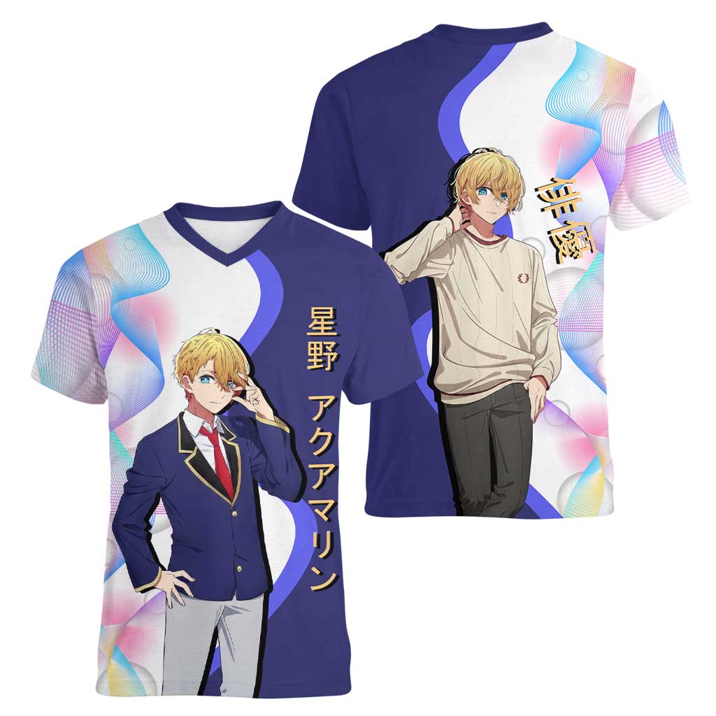 Aquamarine Hoshino Women V-Neck T-Shirt Stylish Idol Anime Aesthetic