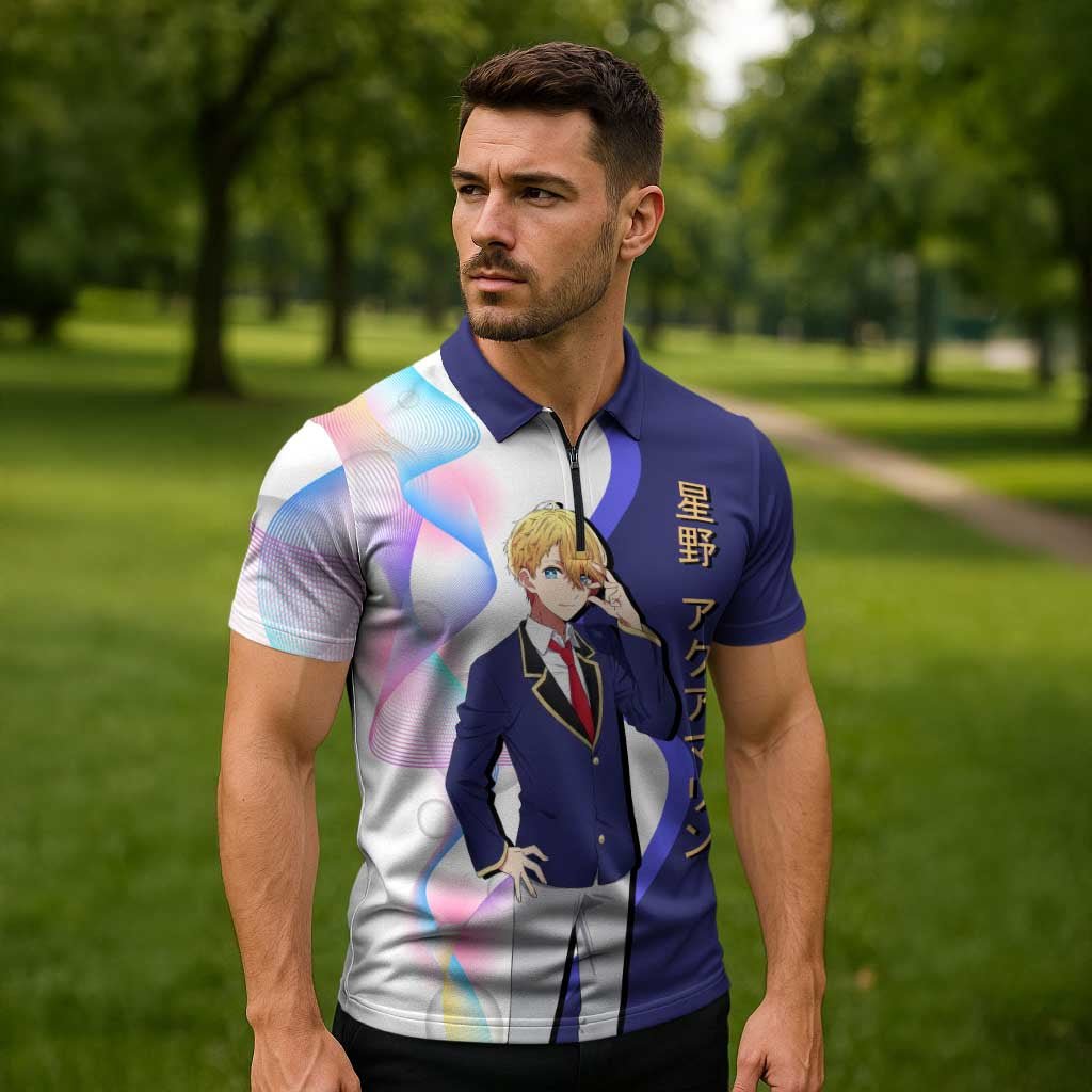 Aquamarine Hoshino Zipper Polo Shirt Stylish Idol Anime Aesthetic