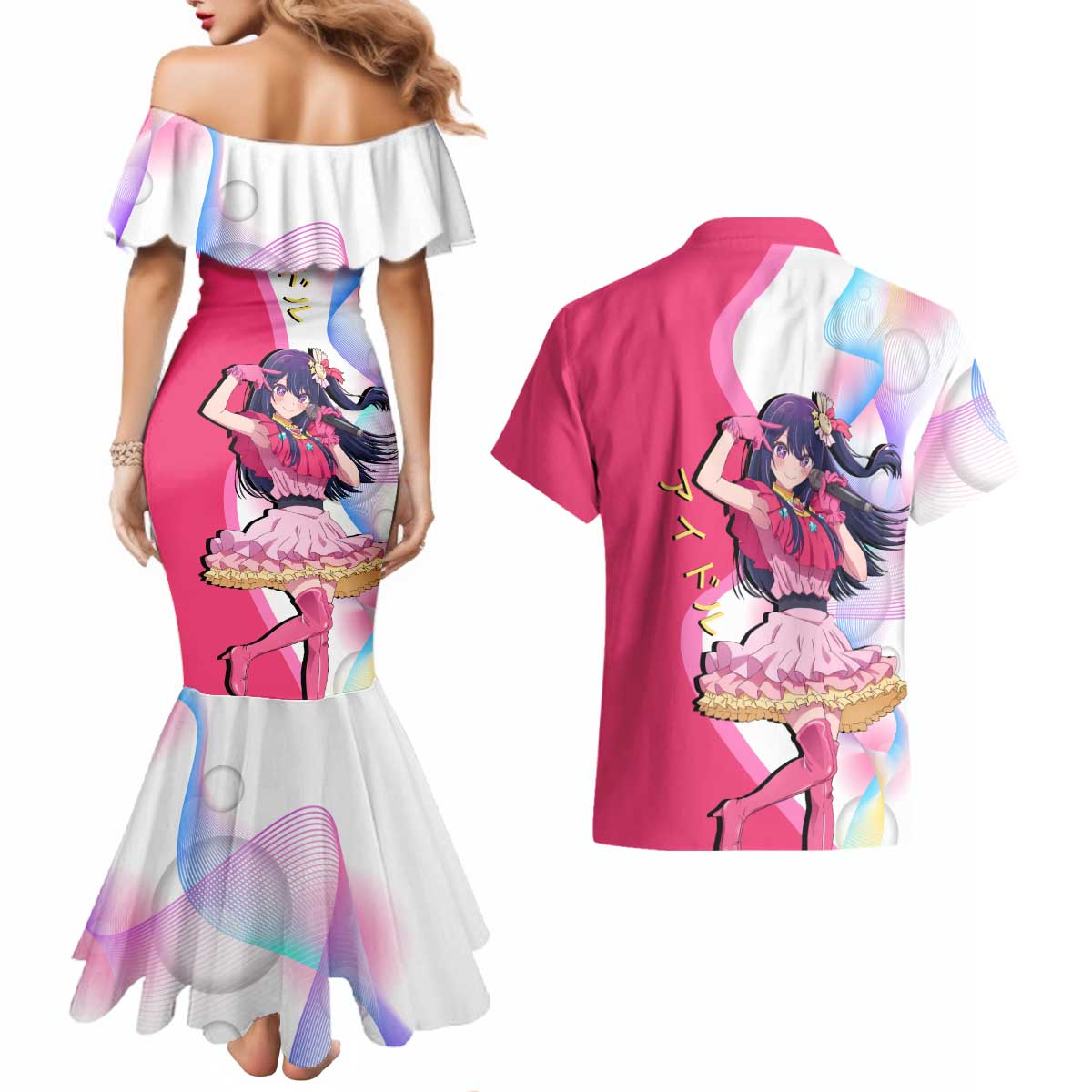 Ai Hoshino Idol Couples Matching Mermaid Dress and Hawaiian Shirt Sparkling Idol Anime Style