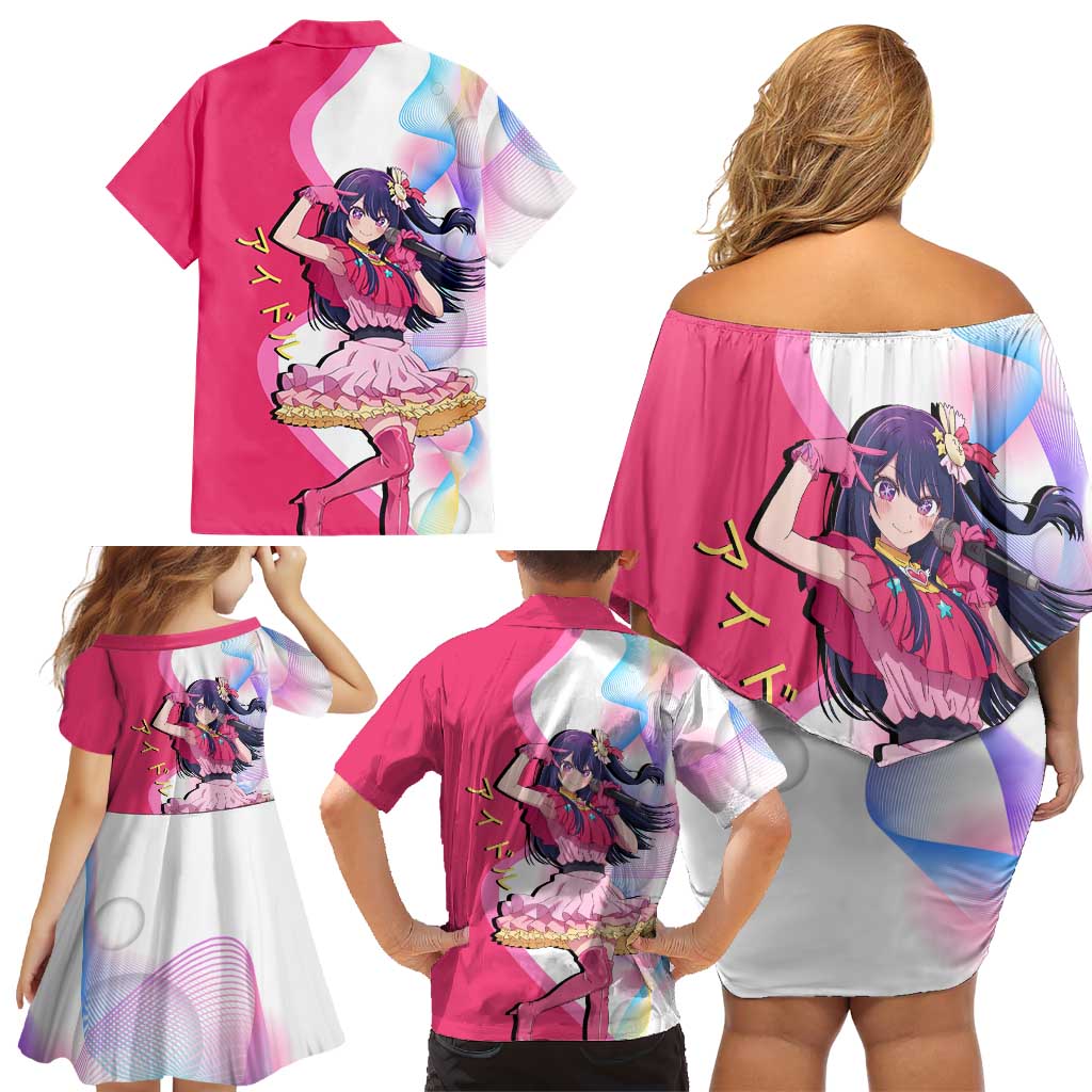 Ai Hoshino Idol Family Matching Off Shoulder Short Dress and Hawaiian Shirt Sparkling Idol Anime Style